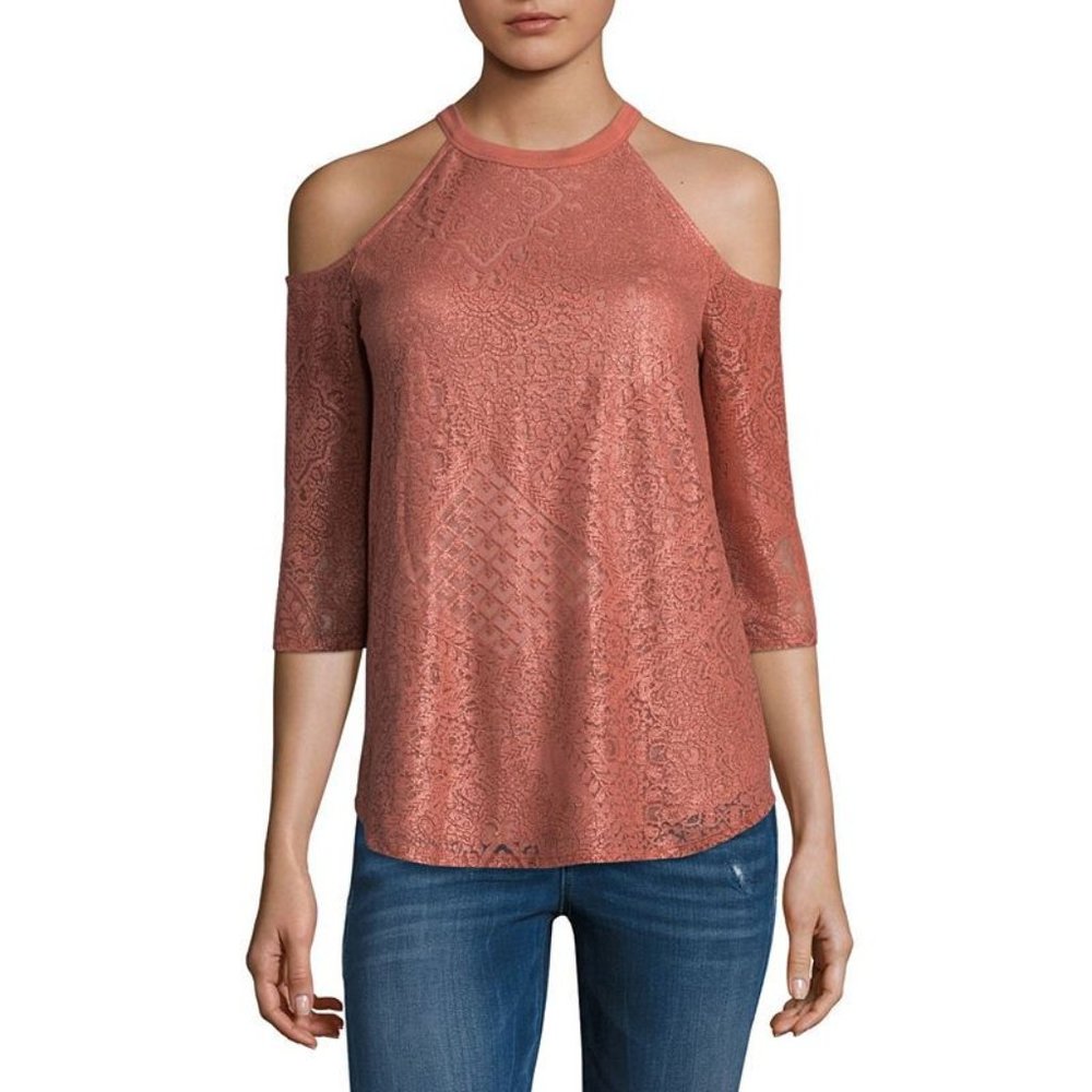 T.D.C  Sleeve Foil Burnout Cold Shoulder Top